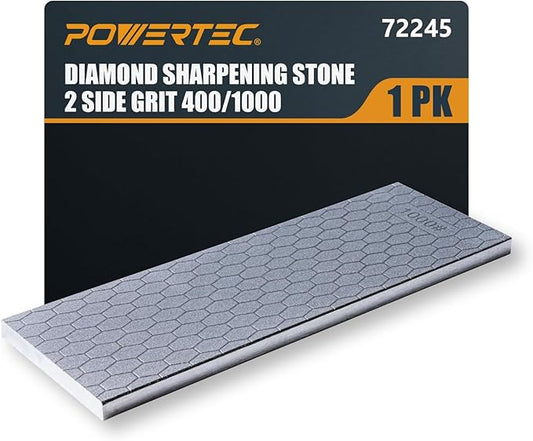 POWERTEC Diamond Sharpening Stone, 400/1000 Dual Grit Diamond Knife Sharpener, 8 inch Honing Stone with Non-Slip Base for Pocket Knife, Scissor, Chisels, Blades, Woodworking (72245)
