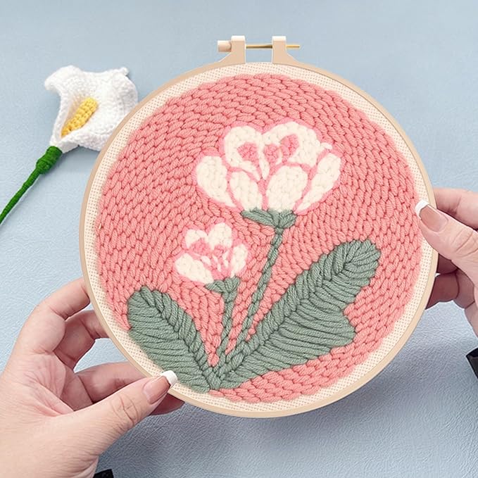 Woohome Punch Needle Kit Included Plastic Hoops, Punch Needle Cloth, Color Yarn and Punch Needle Tools for Adults, Beginners (Whales, Flowers, Bird)
