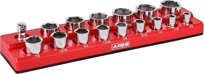 ARES 70236-16-Piece 1/2-Inch SAE Magnetic Socket Organizer - Holds 15 Sockets and 1 Socket Adapter - Keeps Your Tool Box Organized