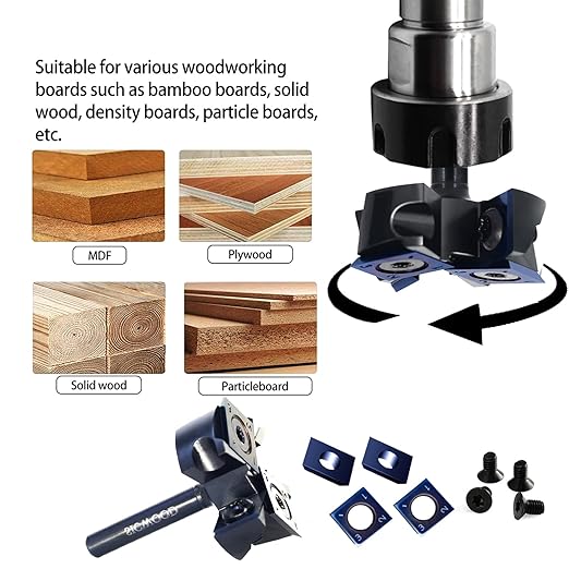 Slab Flattening Router Bit 1/4 Shank with DLC Coated, 1-1/2??Cutting Dia, 2+2 Carbide Insert, CNC Spoilboard Surfacing Router Bit, Wood Planing Bit, for Flycutter/ Slab Leveler/ Rabbeting SICWOOD