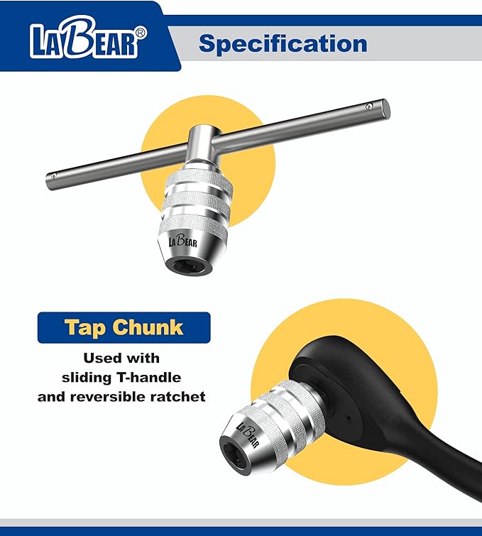 LABEAR 1/4"DR M3~M8 Interchangeable Tap Chuck, Adjustable Tap Socket, tap socket