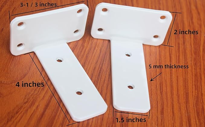 6 Pack - 4 inch White Hidden L Shelf Bracket (1/5 Inch Thicked) Iron Floating Shelf Brackets Rustic Industrial Metal Brackets for Shelf Support