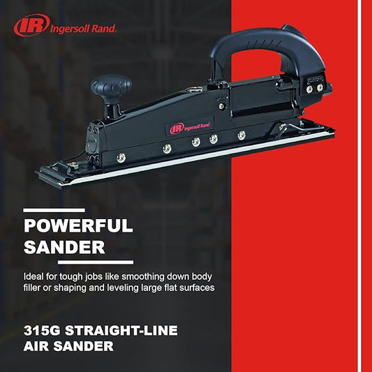 Ingersoll Rand 315G Straight Line Air Sander, Edge Series Pneumatic Tool, Heavy Duty Sanding, Leveling Large Flat Surfaces, Dual Piston Design, Black