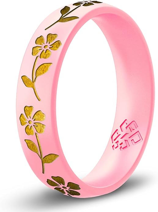 Knot Theory Birth Flower Silicone Ring for Women - 4mm Comfort Fit Wedding Band Engagement Ring