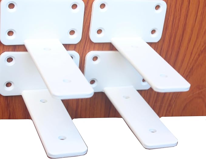 4 Pack - 5 inch White Hidden L Shelf Bracket (1/5 Inch Thicked) Iron Floating Shelf Brackets Rustic Industrial Metal Brackets for Shelf Support