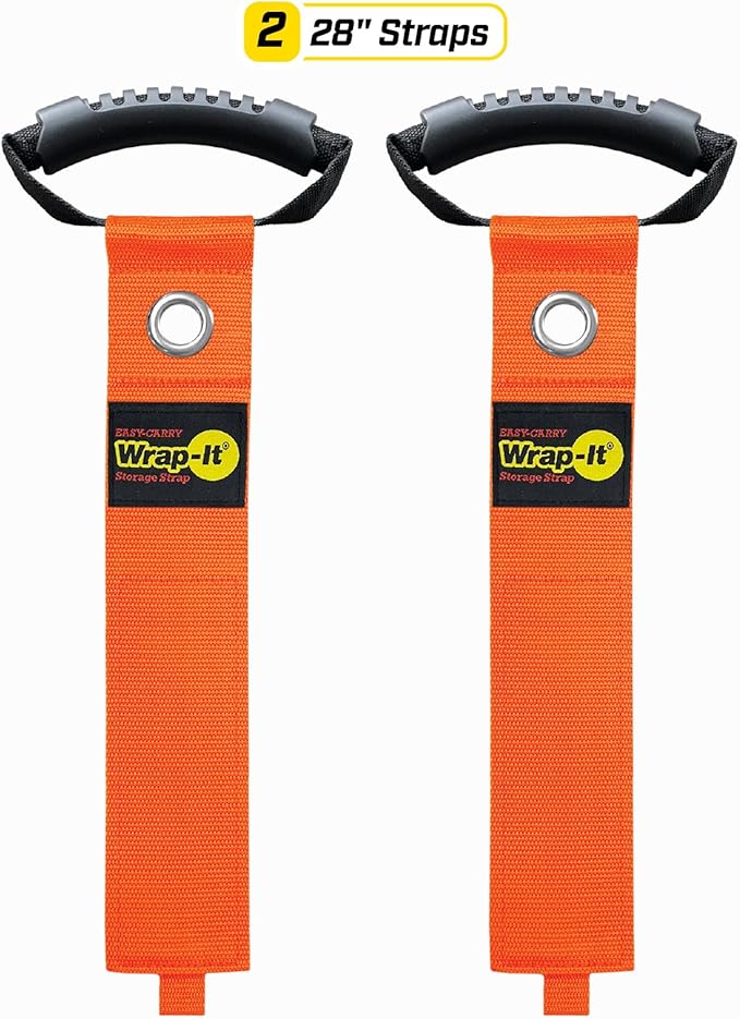 Easy-Carry Wrap-It Storage Straps - 28??(2-Pack) Blaze Orange with Grommet - Heavy Duty Wrap It Storage Straps and Extension Cord Wrap for Water Hose Storage