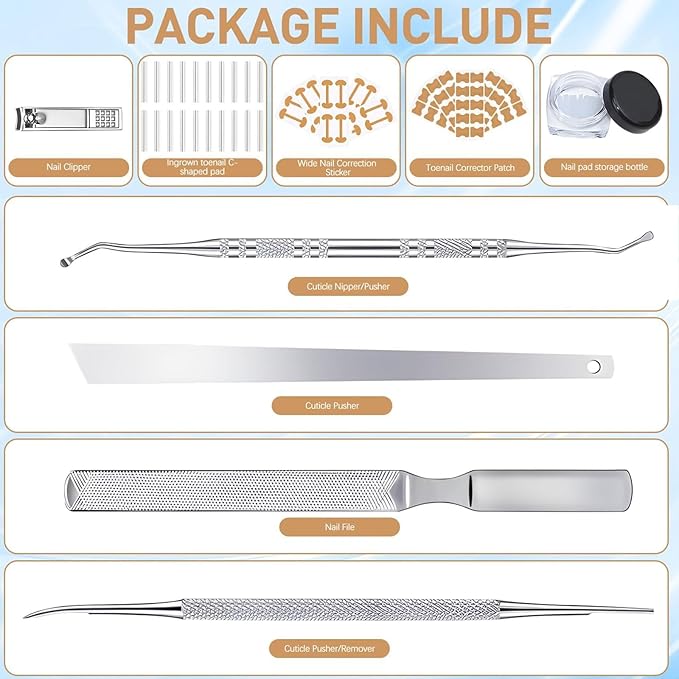 Ingrown Toenail Corrector Set with Breathable Toenail Strips, Curved Nail Corrector Patch, File and Lifter, Professional Pedicure Tools for Men and Women, Easy At-Home Toenail Care Kit