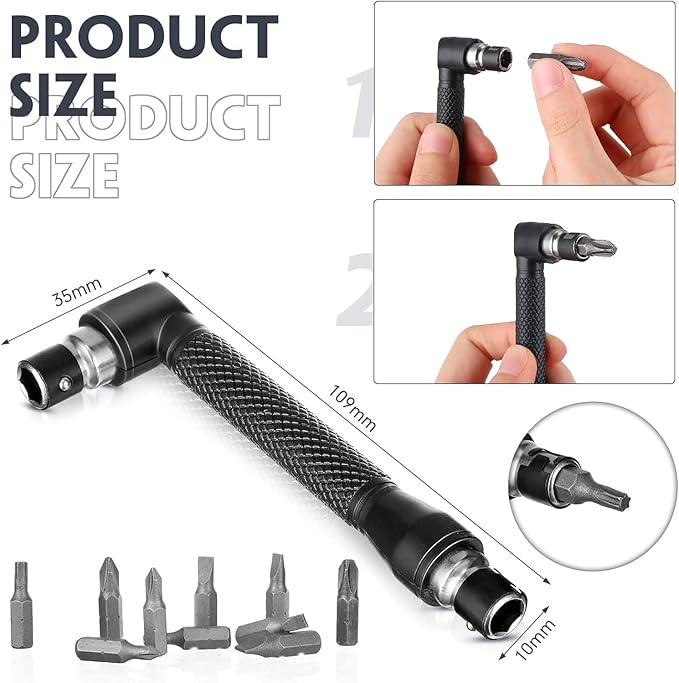 17 Pcs Flexible Drill Bit Extension 105 Degree Right Angle Drill Adapter,360째 Rotatable 1/4 3/8 1/2" Impact Grade Socket Adapter Set,90째 Angled Bits,Super Bit Shaft Extension Bits,Screwdriver Bit Set