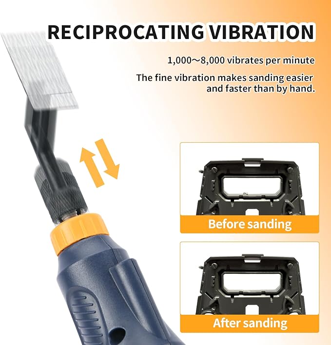 Reciprocating Sander, Variable Speed and USB Charging with LED Light, Pen Sander With 6pcs Sanding Head, Fit for Sanding, Polishing, Finishing, DIY Crafts (Blue)