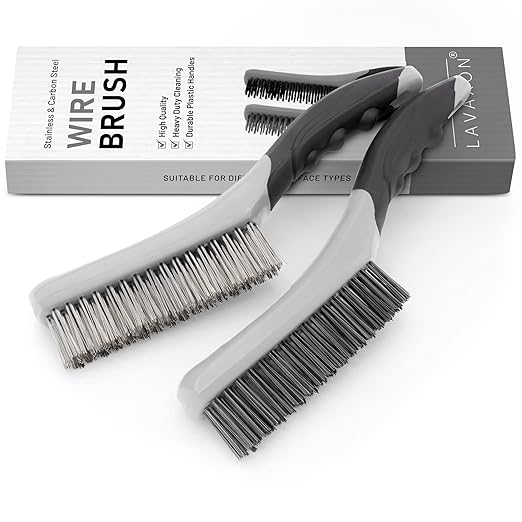 Wire Brush Set-Heavy Duty Stainless & Carbon Steel Bristles with Plastic Handle Grip for Rust, Wielding Slag, Dirt & Paint Scrubbing with Deep Cleaning ??10 Inches (Pack of 2-Gray)