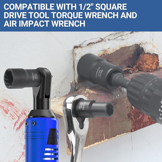 MABLEVI 10 PCS Bolt Nut Extractor Set, 1/2" Drive Impact Lug Nut Remover Socket Tool with Center Punch Bar for Damaged, Frozen, Studs, Rusted, Rounded-Off Bolts, Nuts & Screws