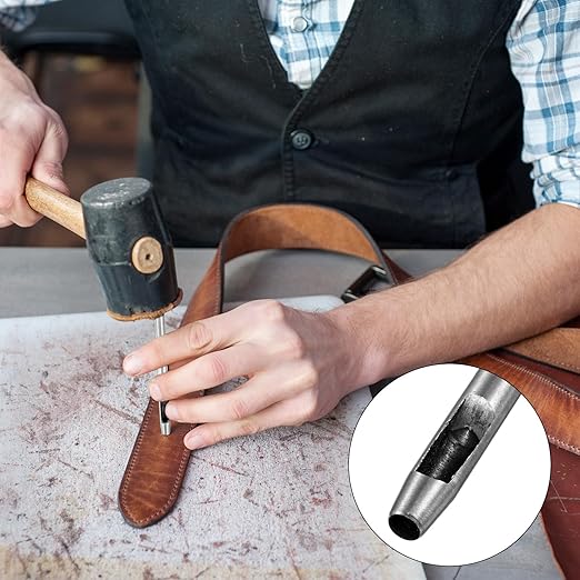 6MM Leather Hole Punch Tool [4PCS] - Metal Round Belt Hole Puncher Use for Leather Working & Belts & Watch Band & Paper & Plastic - [Silver Tone] Round Hollow Tools