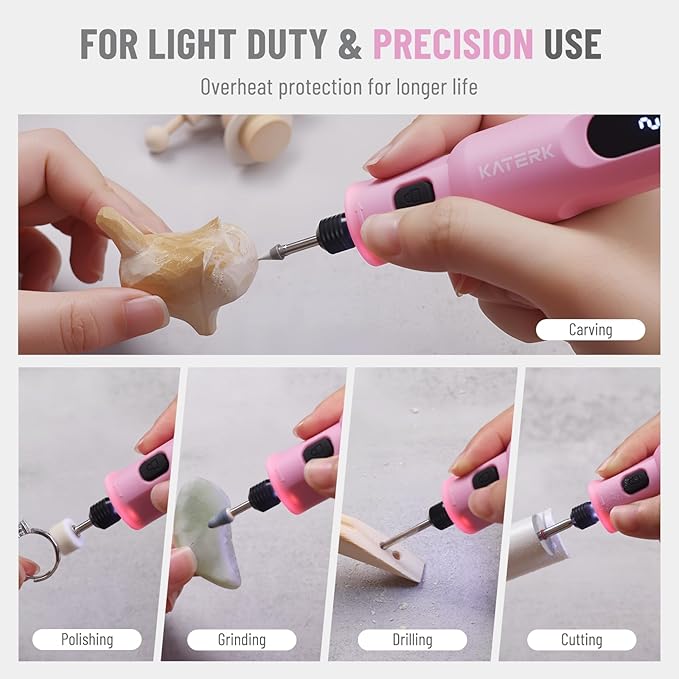 Katerk Mini Cordless Rotary Tool, 5-Speed Rotary Tool Kit, 5000-20000RPM & 70 Accessories, Multi-Purpose 3.7V Power Rotary Tool for Sanding, Engraving, Polishing, Drilling, 3D Printing, DIY Crafts