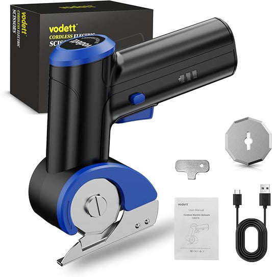 4V Cordless Electric Scissors, Rechargeable Cardboard Cutter with 2000mAh Battery, Safety Lock & 2 Blades ??Gift for DIY Crafts, Fabric, Leather Projects (Blue)