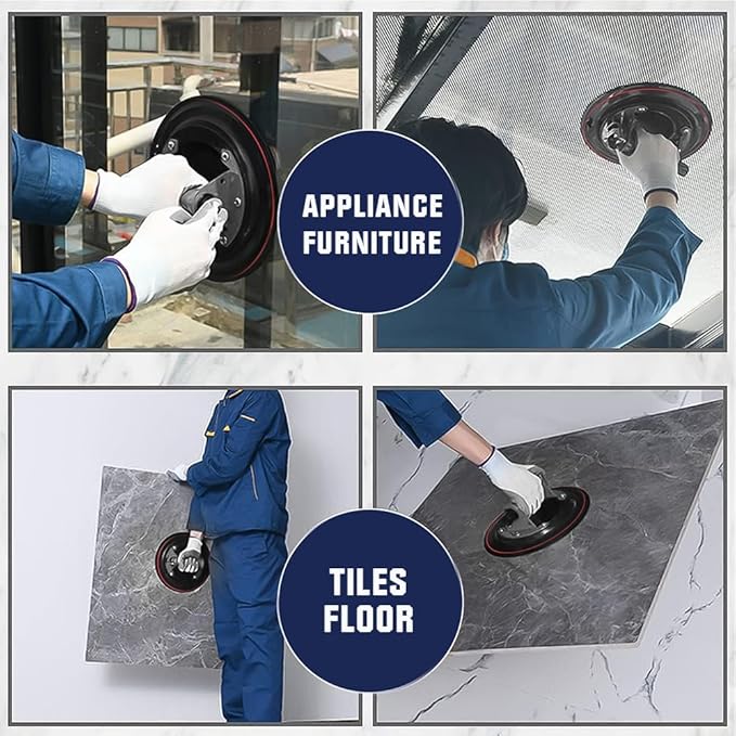 8'' Glass Suction Cups to Lift Large Glass 2 Pack, 617 lbs Load Capacity, Heavy Duty Vacuum Suction Cup Lifter with Pressure Gauge for Tiles, Windshield, Window, Lifting with Carrying Case