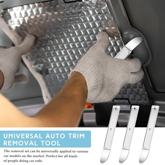 Therwen 3 Pcs 4140 Steel Trim Removal Tool Metal Pry Tool Automotive Pocket Pry Bar for Auto Planes to Remove Trim Interior and Exterior Parts (Silver)