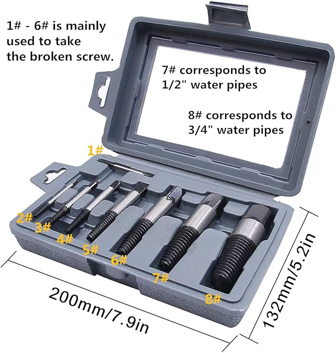 Hakkin 8 Pcs Damaged and Stripped Screw Extractor Set, 1/8?? 3/4??Broken Bolt Extractor and Broken Water Pipe Remover Set, Ideal Left Hand Spiral Removal Tool Kit with Storage Case