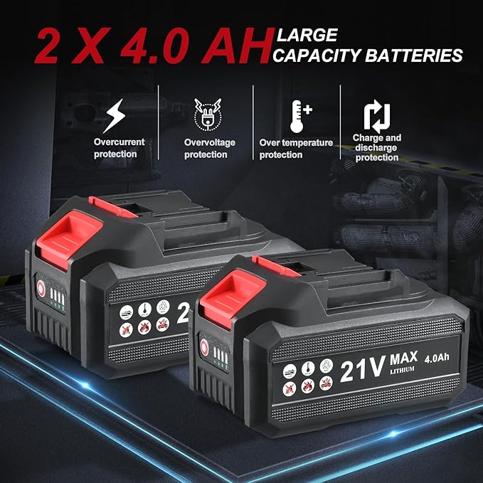 AOBEN Cordless Angle Grinder 4-1/2 inch, 21V Battery Grinder Tool, Power Electric Grinders, Brushless Motor, 2x4.0Ah Battery & Charger, for Cutting, Grinding, Polishing