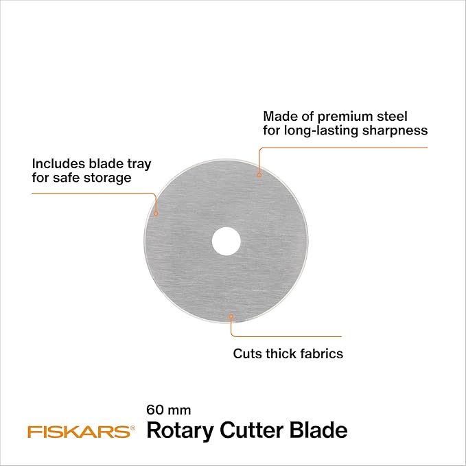 Fiskars 60mm Titanium Rotary Blades (2 Pack) - Rotary Cutter Blade Replacement - Crafts, Sewing, and Quilting Projects - Silver