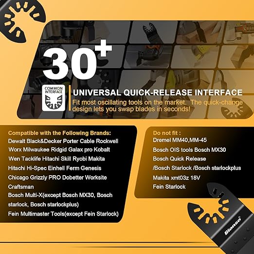 Bionso 22PCS Titanium Oscillating Tool Blade Cuts Metal and Wood, Sharp and Durable Multitool Blades, Multi Tool Blades Kits, Oscillating Saw Blades Fit Dewalt Milwaukee Ryobi Makita Worx Rockwell Wen