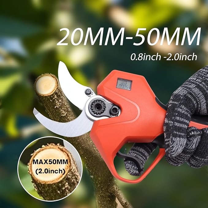 Electric Pruning Shears竊? inches (50mm) Cutting Diameter竊똂ordless Pruning Shears with LCD Display竊?pcs 2000mAh Rechargeable Lithium Battery, 2pcs Upgraded SK5 blades