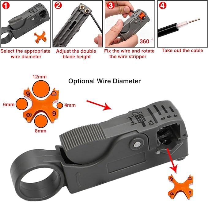 Taiss Coaxial Cable Tool Kit BNC Crimp tool with 10PCS BNC Male Crimp Connector,Coaxial Cable Stripper Cutter,Wire Cable Cutter and Heat Shrink Tube for RG58/RG59/RG62/RG174