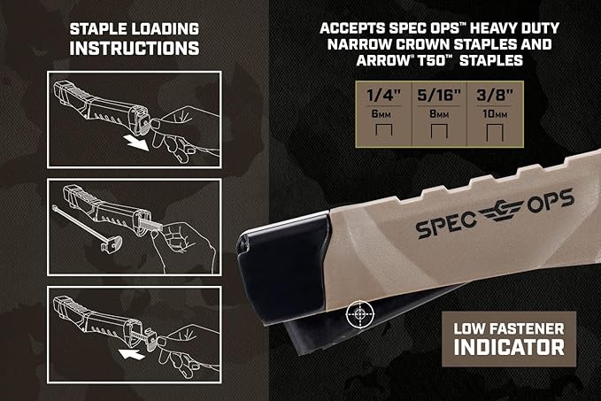 Spec Ops Tools Heavy Duty Hammer Tacker, 1/4", 5/16" or 3/8" Staples, Metal Strike Cap, 3% Donated to Veterans