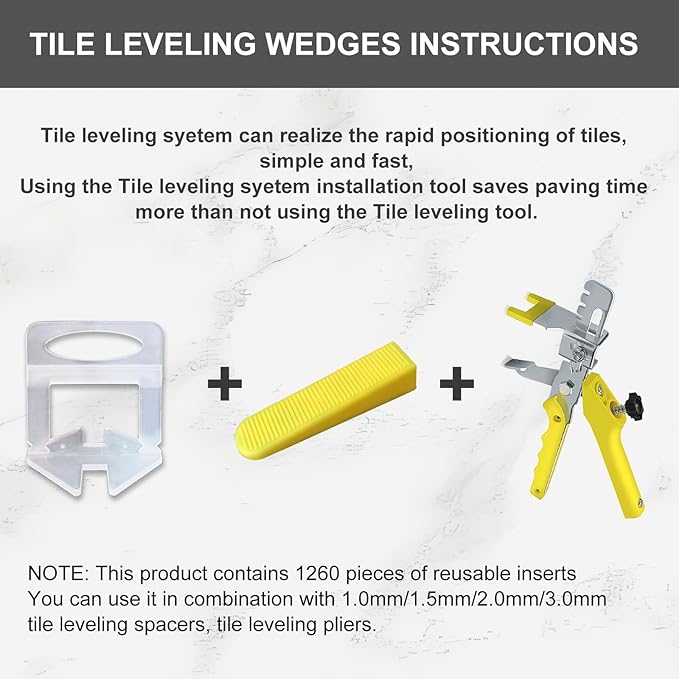 Tile Leveling Wedges 1260 pieces Reusable Tile Leveler System for 1/8" 1/12" 1/16" 1/32"tile Spacers, Tile Leveler clips Tools Wall Floor Tile Stone Installation