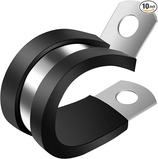 ZIPCCI 2 Inch Wire Clamp, 10 Pack Stainless Steel Cable Clamp, Rubber Metal Loop Clamps Bracket Tools Pipe Clamps (50mm)