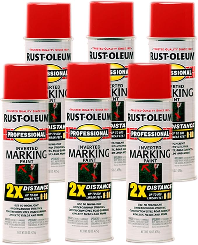 Rust-Oleum 266591-6PK Professional 2X Distance Inverted Marking Spray Paint, Safety Red, 15 Ounce (Pack of 6)