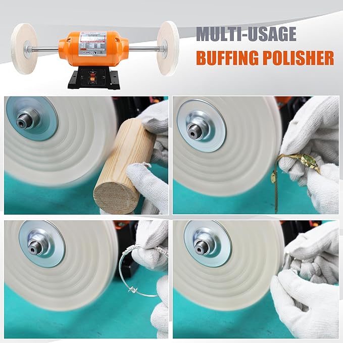 Bench Buffer Polisher, 8Inch Benchtop Buffing & Polishing Machine for Metal, Jewelry, Knives, Wood, Jade and Plastic