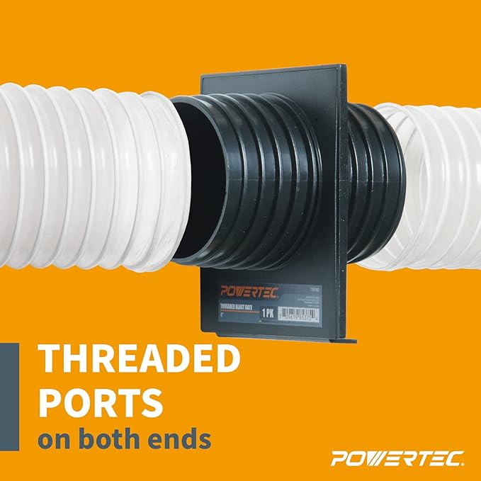 POWERTEC 70192 4" Double Threaded Blast Gate for Dust Collector, Dust Collection Fittings, 1PK