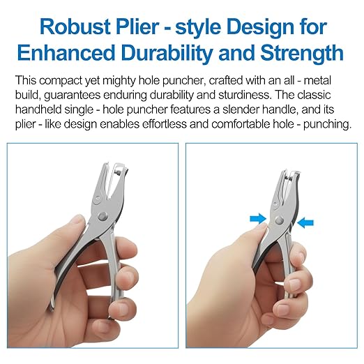 1/8 Inch Small Hole Punch, Metal Handheld Mini Single Hole Punch - Circle Shape, 8 Sheet Capacity for Tags, Clothing, Tickets, Cards & Crafts, Silver