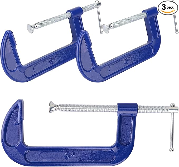 3 Pack 6 Inch Blue C-Clamp - Heavy Duty Iron C Clamps, C-Clamp for Woodworking, Brake Calipers, Maintain, Building, DIY Project