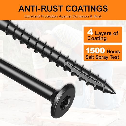 #8 x 2” Deck Screws, 250Pcs Star Drive Wood Screws, Rust Resistant Timber Screws for Timber/Log/Landscaping Wood, T20 Star Bit Included, Black