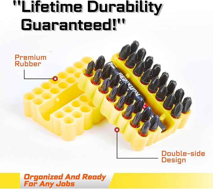 Impact Phillips Screwdriver Bits Set, 33 Pieces 1?쒶agnetic(PH1/PH2/PH3) S2 Steel Multi Cross Driver Bits and 1 Pc Bit Holder with Yellow Soft Base