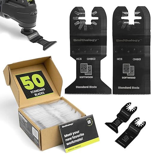 Smithology 50-Pack Universal Oscillating Saw Blades ??Long-Lasting Multi-Tool Blades for Wood, PVC & Plastic | Fits Dewalt, Milwaukee, Ryobi, Makita, Craftsman, Porter Cable, Ridgid, Rockwell & More