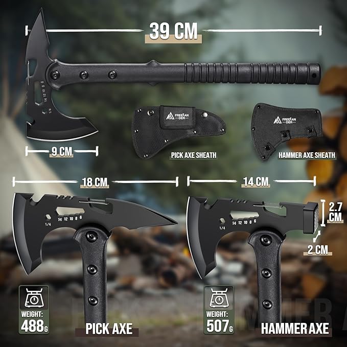 Freelander Tactical Axe 2 Pack, Sharp Tomahawk with Sheath, Portable Tomahawk with Clip and Bottle Opener, Durable Survival Hatchet for Emergency, Hiking and Camping, for Men Women