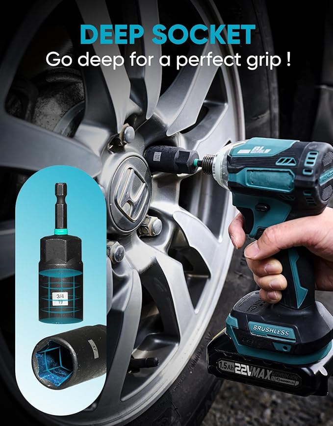 Magnetic Impact Nut Driver Set, Socket Set with Deep Driver Bit, Metric/SAE Sockets, 1/4'' Quick Change, Wing Nut Driver, Bit Extension Included, Nut Driver Set for Impact Drill