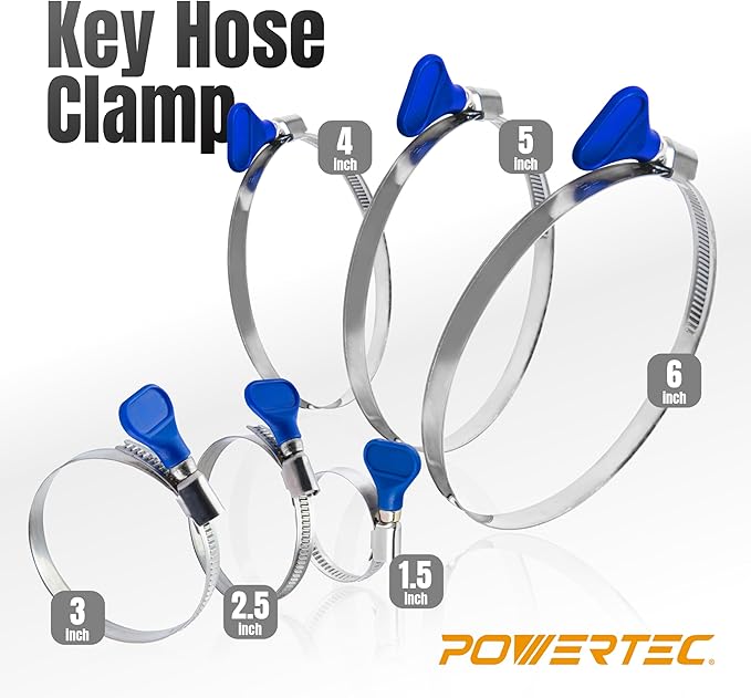 POWERTEC 70262-P2 2-1/2 Inch Key Hose Clamp, Thumb Screw Key Adjustable Stainless Steel Hose Clamps for Dust Collection, Dust Collector and Dryer Vent Hose, Pipe Clamp, RV Clamp,Worm Gear Clamp,20pack