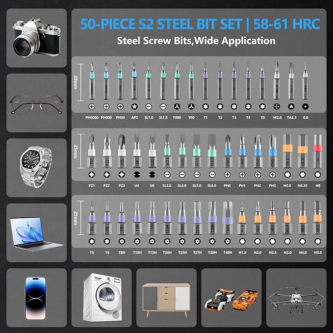 Magnetic Screwdriver Set,50 In 1 Ratchet Screwdriver Kit,Precision Screw Drive Torx Bit with Handle,Multi Tool Gift for Glasses Repair,Watch,Tech Lovers,Bike,Electronics,Home,Phone,Computer,Laptop,Diy
