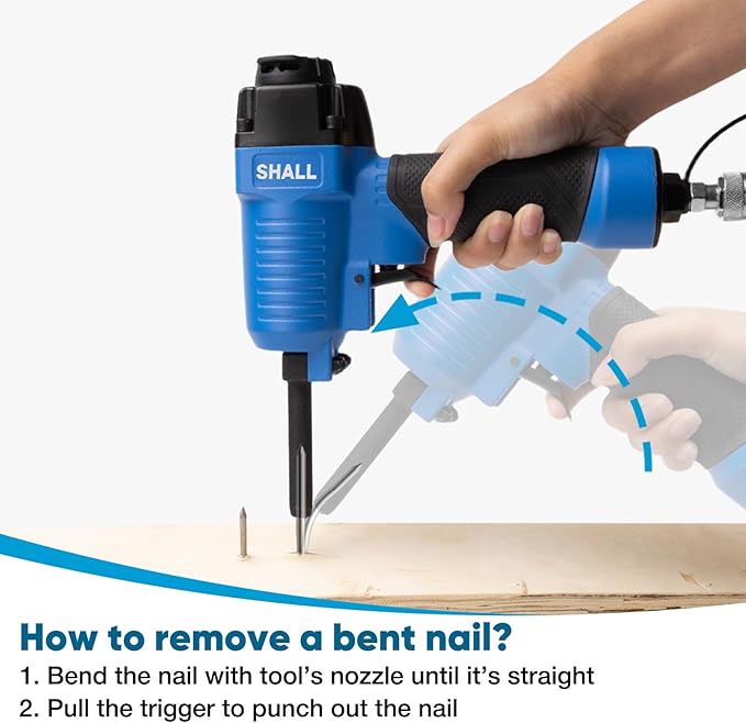 SHALL Pneumatic Nail Remover & 7.5?쇺?Flat Pry Bar Set, Heavy-Duty Air Punch Nailer Removes 9-16 Gauge Nails, 60-100 PSI Air Nail Puller/Denailer for Wood Pallets, Reclaimed Wood, 1/4?쇺?NPT Air Inlet