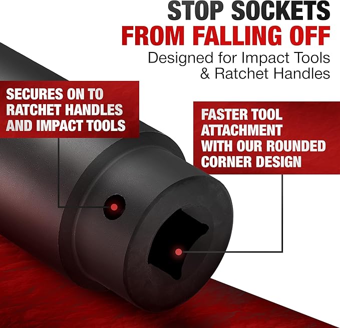 TIGHTSPOT 1/2 Inch Drive - 1 1/16 Inch Deep Impact Socket with Anti-Rounding 6 Point Design, Heat-Treated CRV Steel