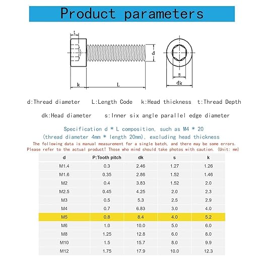 M5-0.8 x 100mm Socket Head Cap Screws Metric, Hex Socket Screw, Allen Socket Drive, 304 Stainless Steel (A2-70), Full Thread, Bright Finish, Machine Thread, DIN912,6 Pcs
