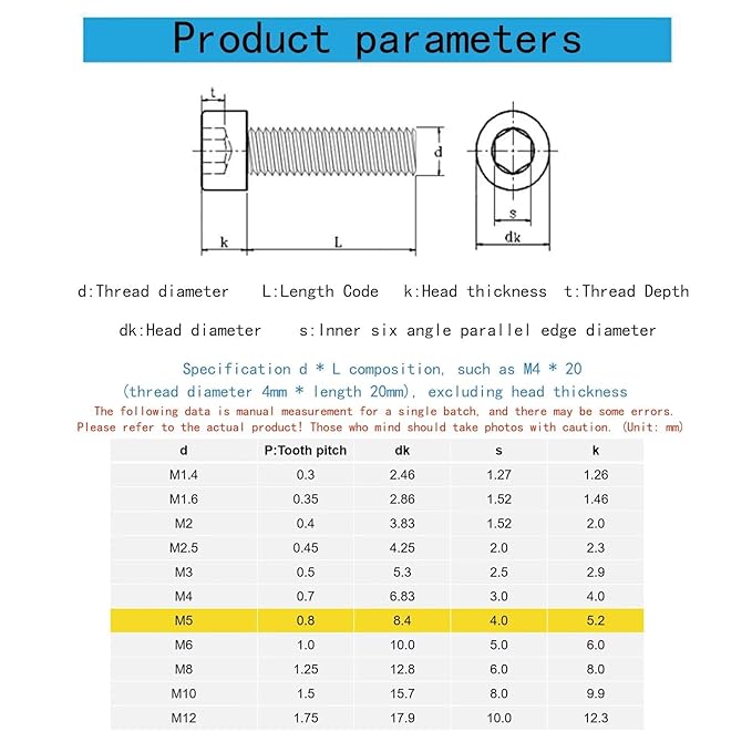 M5-0.8 x 155mm Socket Head Cap Screws Metric, Hex Socket Screw, Allen Socket Drive, 304 Stainless Steel (A2-70), Full Thread, Bright Finish, Machine Thread, DIN912,2 Pcs