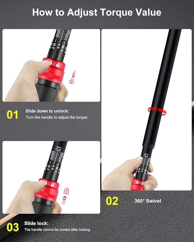 Atsafepro 3/4 Torque Wrench 100-850 Ft-Lb -짹3% Accuracy, 47.3" Long Handle, 48-Tooth Reversible Ratchet, Cr-V Steel, Dual Scale,3/4" Drive Click Heavy Duty Torque Wrench for Industrial, Truck, Turbine