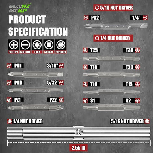 SUNHZMCKP 18-in-1 Screwdriver, Portable screwdriver set, Slotted/Philips/Pozi/Torx/Square Multi-Purpose Screwdriver and Magnetizer Demagnetizer with Storage bag