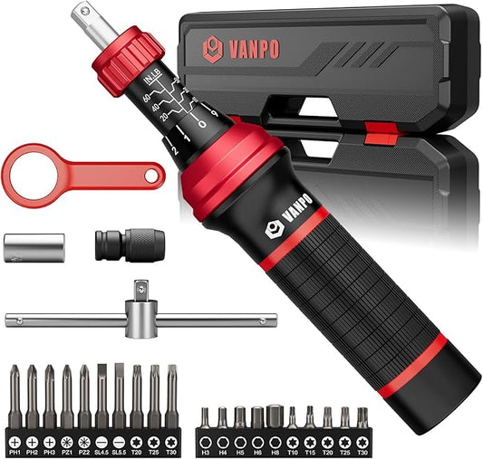 VANPO Torque Screwdriver, 10-60 in.lb, 24 Piece Inch Pound Torque Screwdriver Set with S2 Bits & T-bar Handle, 1/4??Drive Torque Wrench Screwdriver Set for Electronics,Bike Repair and Mounting