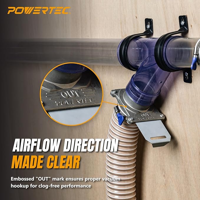 POWERTEC 70325-P2 Blast Gate 2-1/2 Inch, w/Anti Clog and Air Leak Seal for Dust Collection, 2 PK