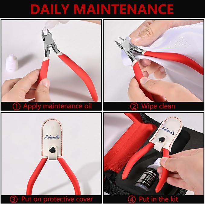 Model Nippers 4.8" Ultra Thin Single Blade Gundam Nippers, Sprue Cutter Hobby Nippers, Model Kit Nippers for Plastic Gunpla Model Building Professional Nipper Case & Mineral White Oil